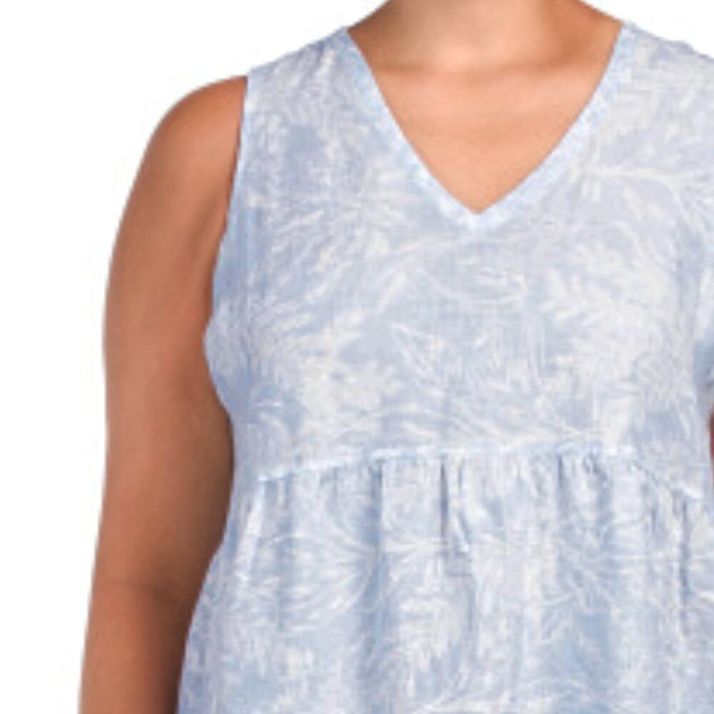 NWT Tahari Women's Plus Linen Floral Print Sleeveless Tiered Summer Mini Dress - Picture 2 of 6